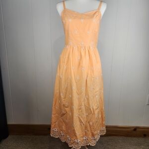 Old Navy Midi Dress Eyelet Womens M Pastel Prairie Cottagecore Peach Romantic